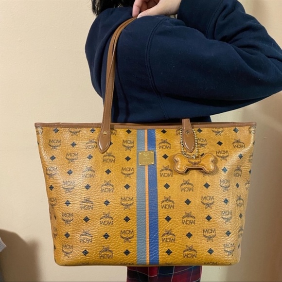 MCM Handbags - Authentic Mcm Tote in Blue Striped